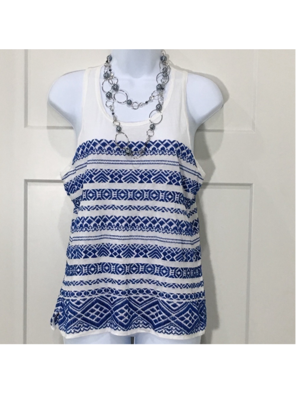 J. Crew white with blue embroidered tank top